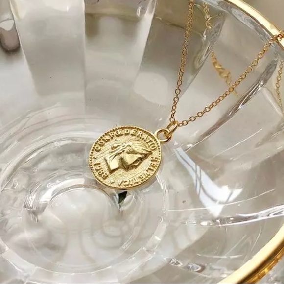 Simple Classic Gold Silver Medallion Coin Necklace - Picture 3 of 7